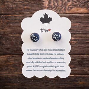 "Fialka" UNESCO "Modrotlač" Blueprint Stud Earrings - Artisan Crafted
